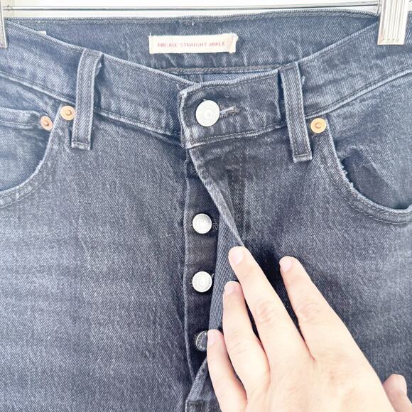 Levi’s Premium Ribcage Straight Ankle Jeans Button Fly Faded Black 29 x 27 BIG E - Picture 5 of 14